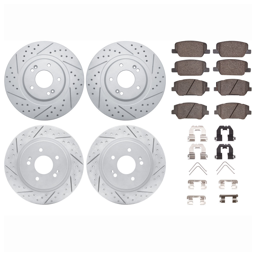 Dynamic Friction 2514-03065 - Brake Kit - Coated Drilled and Slotted Brake Rotors and 5000 Advanced Brake Pads with Hardware