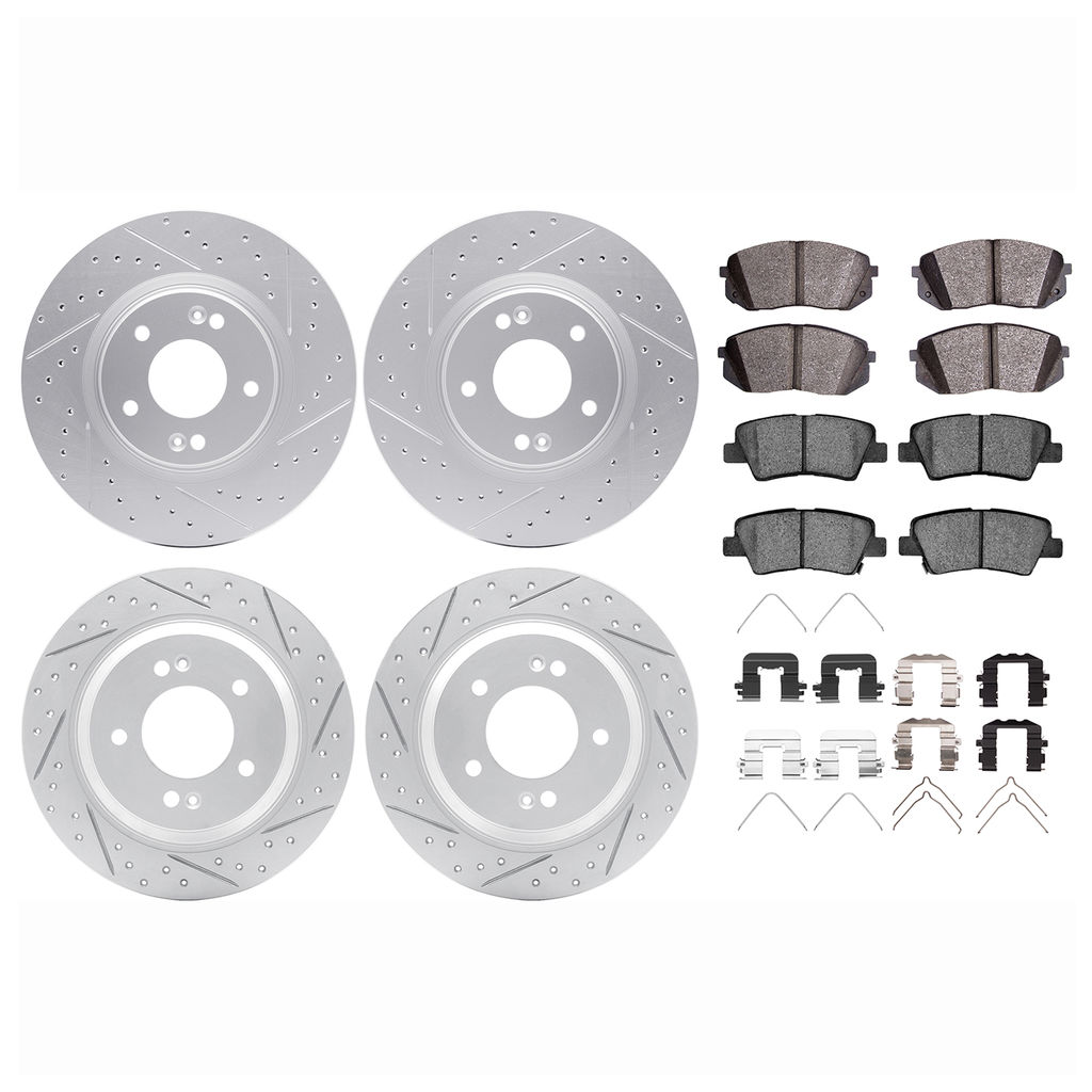 Dynamic Friction 2514-03067 - Brake Kit - Coated Drilled and Slotted Brake Rotors and 5000 Advanced Brake Pads with Hardware