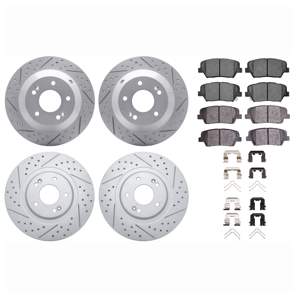 Dynamic Friction 2514-03069 - Brake Kit - Coated Drilled and Slotted Brake Rotors and 5000 Advanced Brake Pads with Hardware