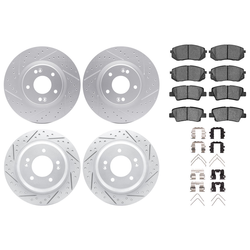 Dynamic Friction 2514-03070 - Brake Kit - Coated Drilled and Slotted Brake Rotors and 5000 Advanced Brake Pads with Hardware