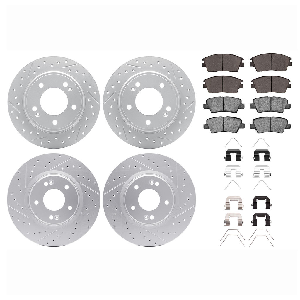 Dynamic Friction 2514-03071 - Brake Kit - Coated Drilled and Slotted Brake Rotors and 5000 Advanced Brake Pads with Hardware