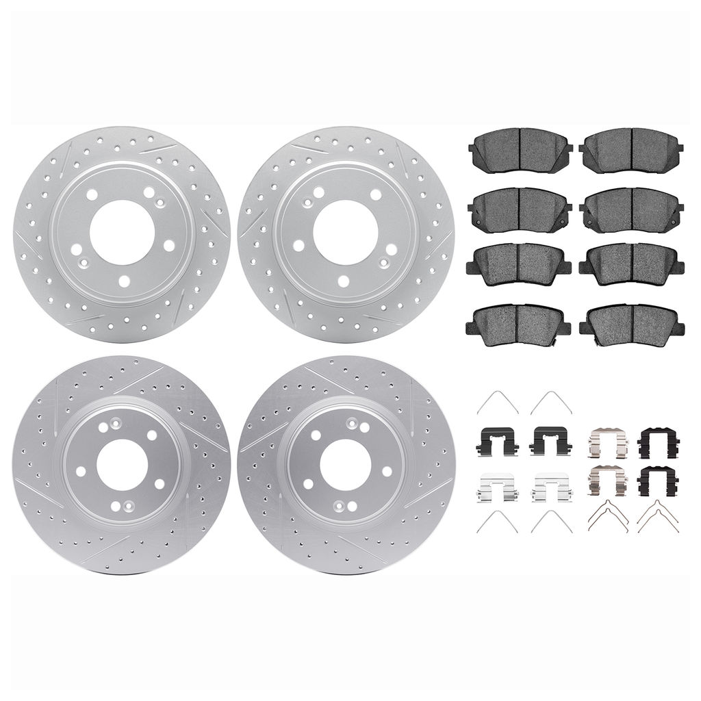 Dynamic Friction 2514-03072 - Brake Kit - Coated Drilled and Slotted Brake Rotors and 5000 Advanced Brake Pads with Hardware