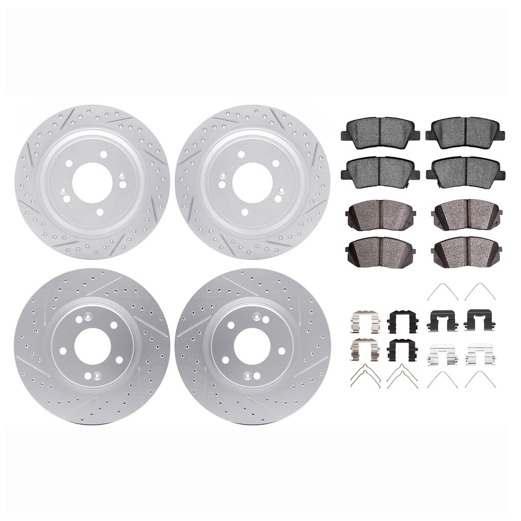 Dynamic Friction 2514-03073 - Brake Kit - Coated Drilled and Slotted Brake Rotors and 5000 Advanced Brake Pads with Hardware