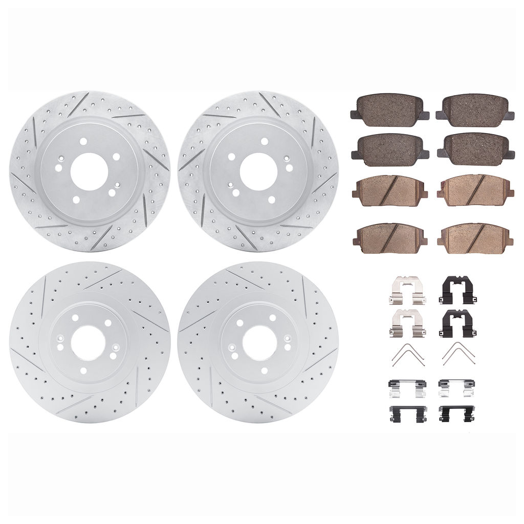 Dynamic Friction 2514-03079 - Brake Kit - Coated Drilled and Slotted Brake Rotors and 5000 Advanced Brake Pads with Hardware
