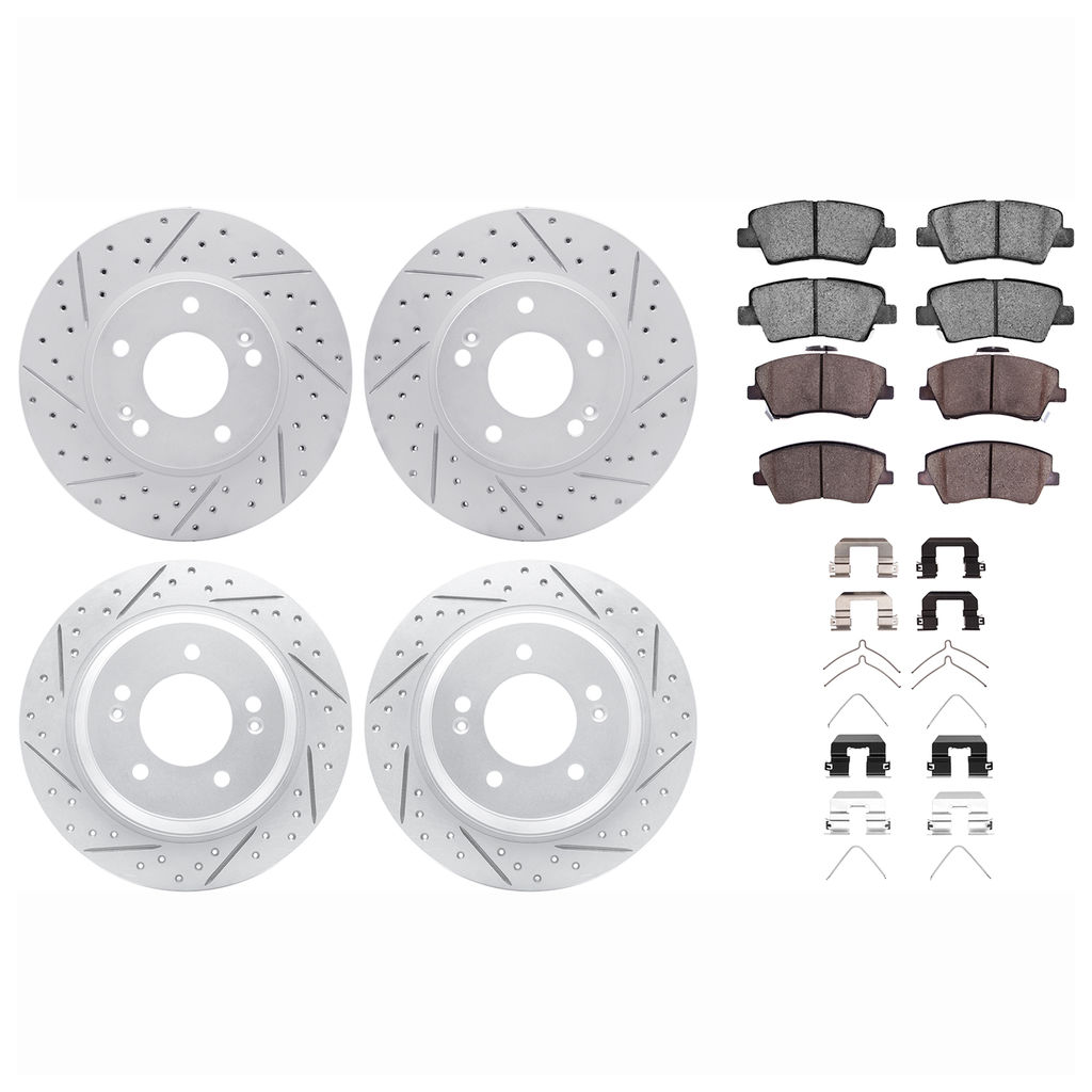 Dynamic Friction 2514-03085 - Brake Kit - Coated Drilled and Slotted Brake Rotors and 5000 Advanced Brake Pads with Hardware