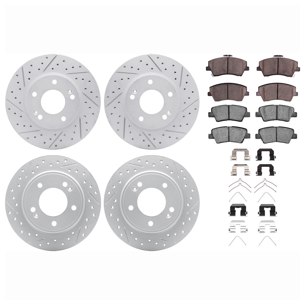 Dynamic Friction 2514-03086 - Brake Kit - Coated Drilled and Slotted Brake Rotors and 5000 Advanced Brake Pads with Hardware