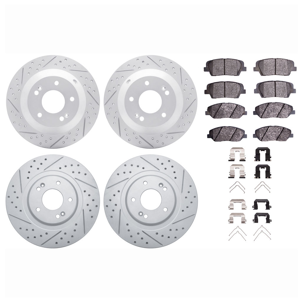 Dynamic Friction 2514-03087 - Brake Kit - Coated Drilled and Slotted Brake Rotors and 5000 Advanced Brake Pads with Hardware