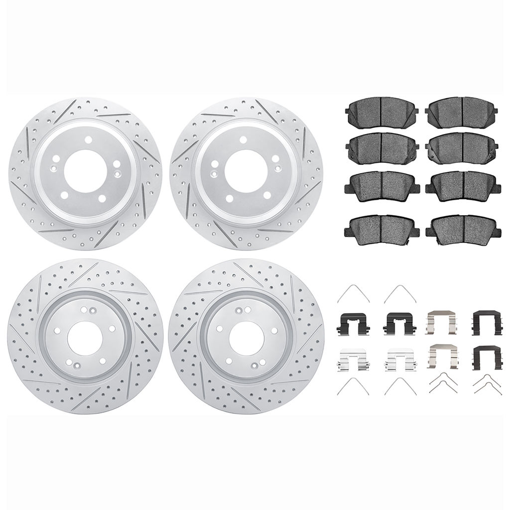 Dynamic Friction 2514-03004 - Brake Kit - Coated Drilled and Slotted Brake Rotors and 5000 Advanced Brake Pads with Hardware