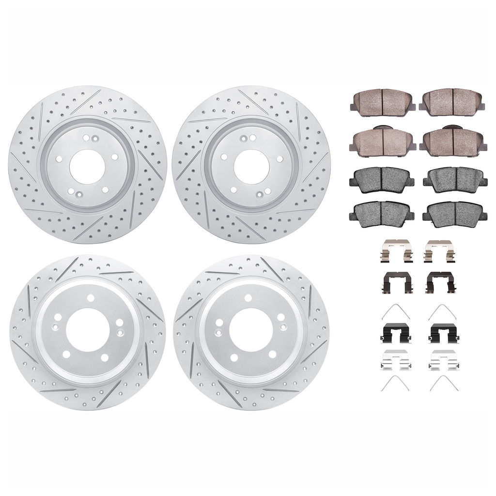 Dynamic Friction 2514-03006 - Brake Kit - Coated Drilled and Slotted Brake Rotors and 5000 Advanced Brake Pads with Hardware
