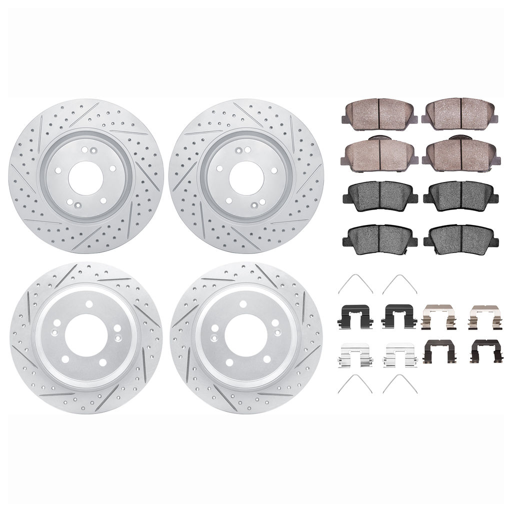 Dynamic Friction 2514-03007 - Brake Kit - Coated Drilled and Slotted Brake Rotors and 5000 Advanced Brake Pads with Hardware