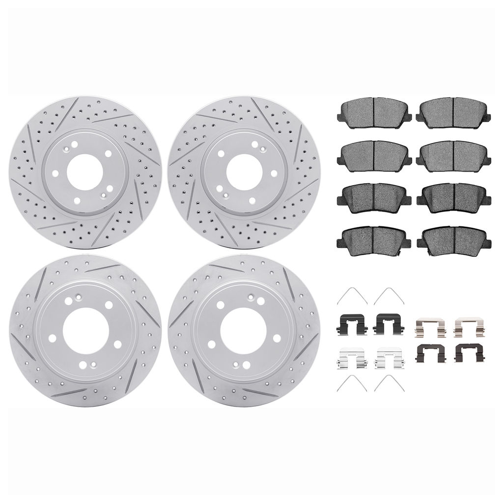 Dynamic Friction 2514-03024 - Brake Kit - Coated Drilled and Slotted Brake Rotors and 5000 Advanced Brake Pads with Hardware