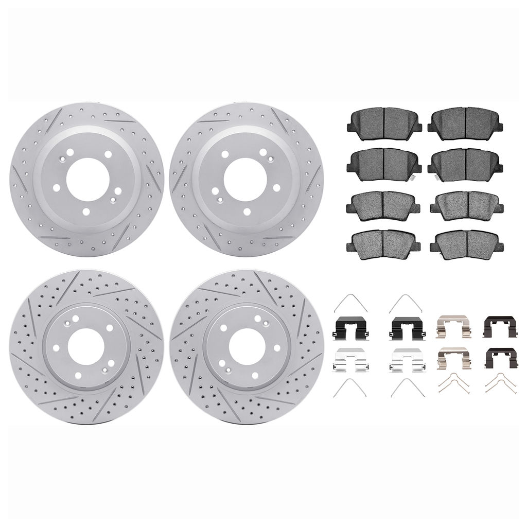 Dynamic Friction 2514-03025 - Brake Kit - Coated Drilled and Slotted Brake Rotors and 5000 Advanced Brake Pads with Hardware
