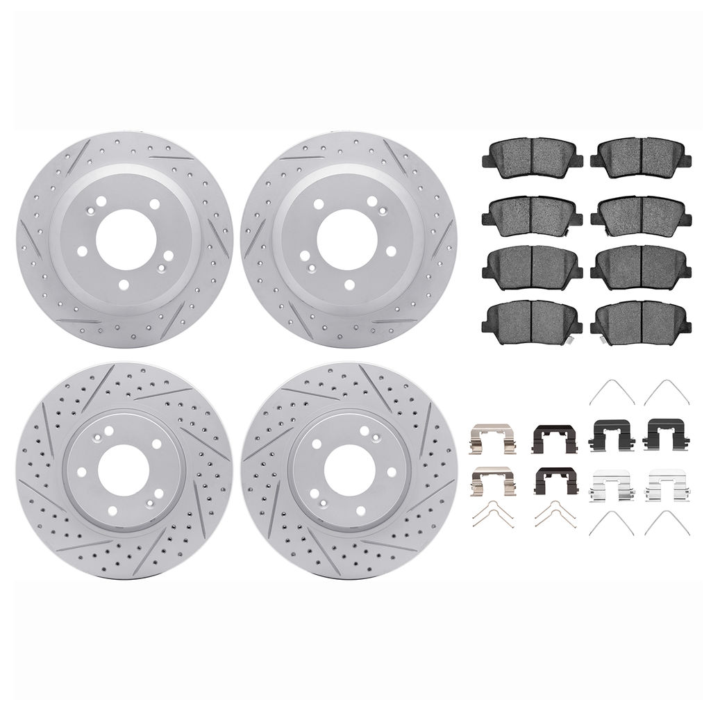 Dynamic Friction 2514-03026 - Brake Kit - Coated Drilled and Slotted Brake Rotors and 5000 Advanced Brake Pads with Hardware