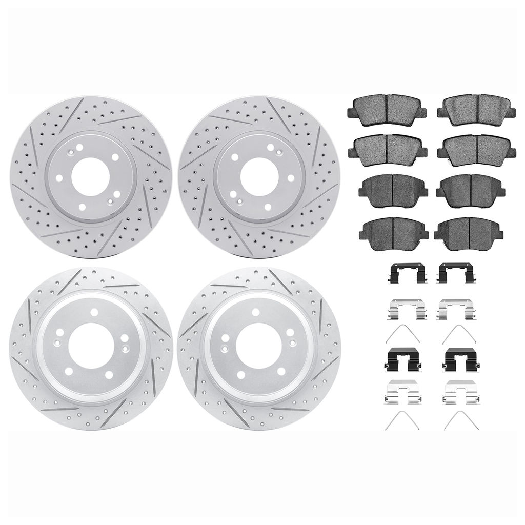 Dynamic Friction 2514-03028 - Brake Kit - Coated Drilled and Slotted Brake Rotors and 5000 Advanced Brake Pads with Hardware