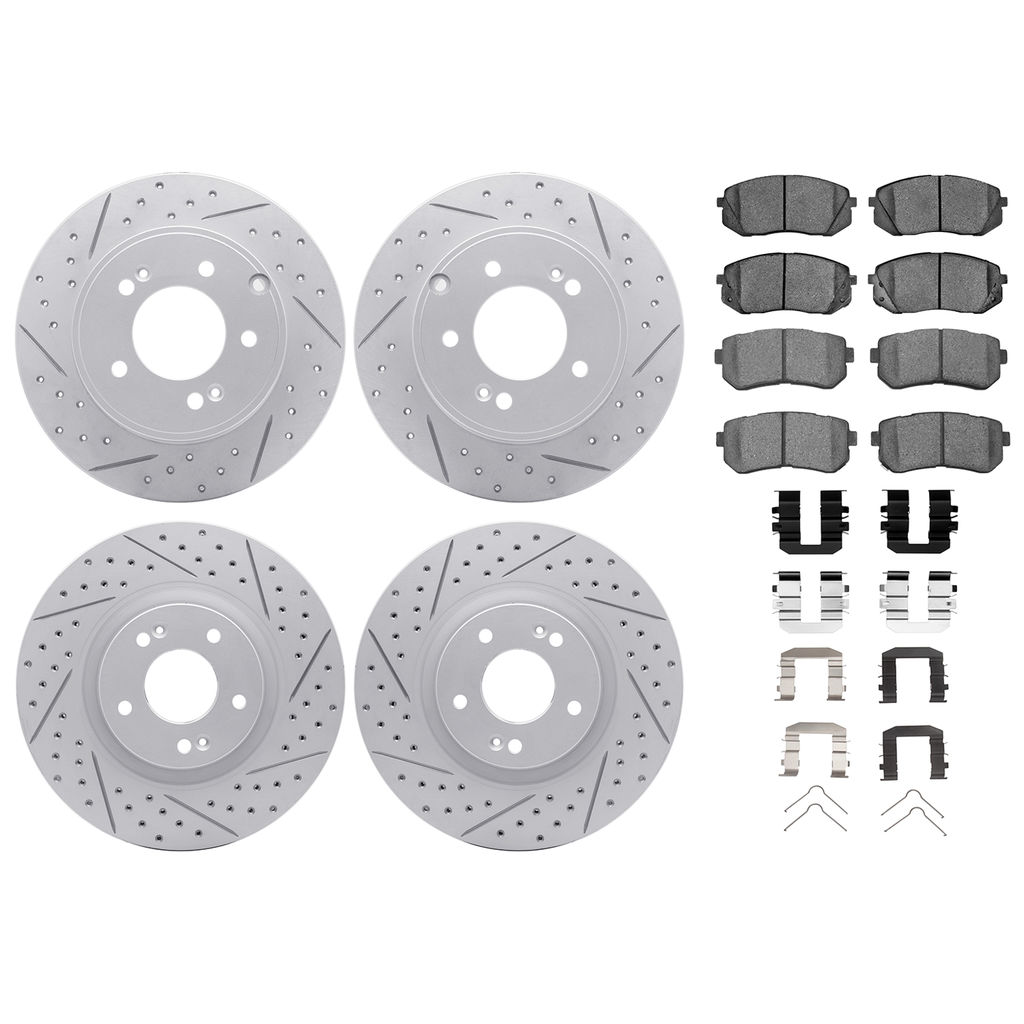 Dynamic Friction 2514-03030 - Brake Kit - Coated Drilled and Slotted Brake Rotors and 5000 Advanced Brake Pads with Hardware