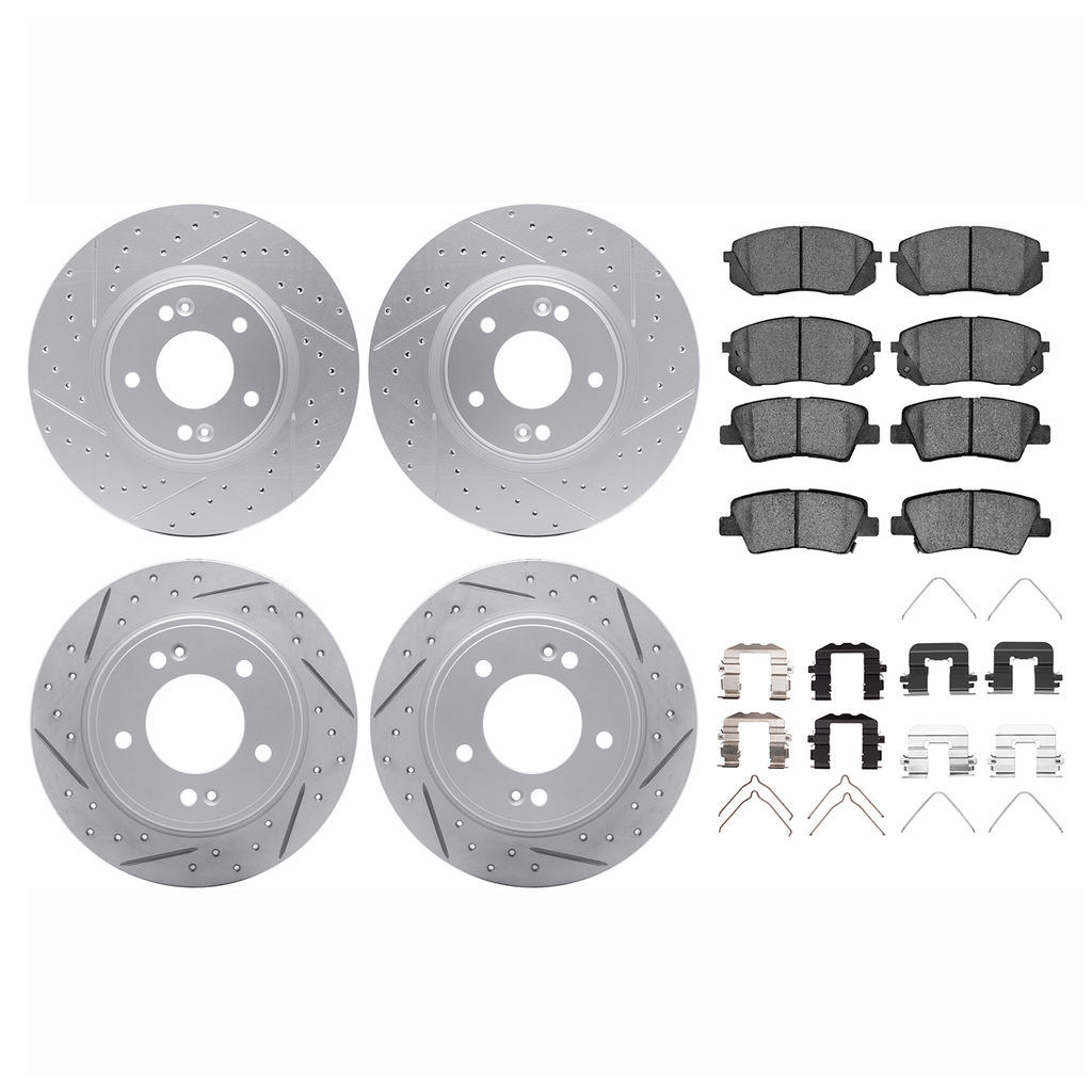 Dynamic Friction 2514-03053 - Brake Kit - Coated Drilled and Slotted Brake Rotors and 5000 Advanced Brake Pads with Hardware