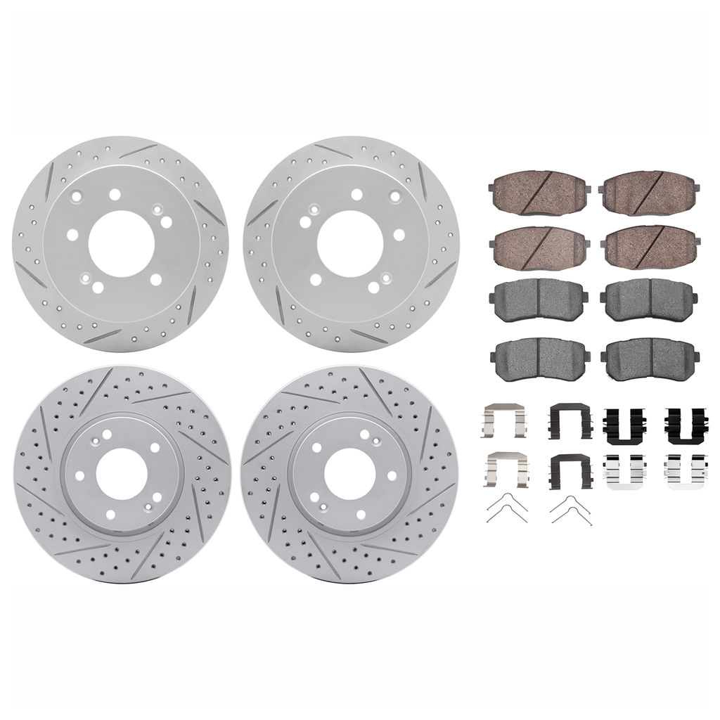 Dynamic Friction 2514-03027 - Brake Kit - Coated Drilled and Slotted Brake Rotors and 5000 Advanced Brake Pads with Hardware