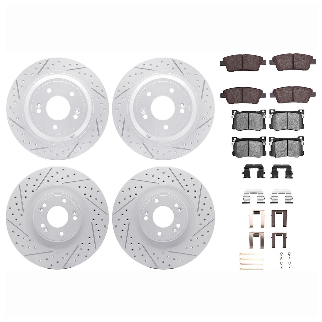 Dynamic Friction 2514-03045 - Brake Kit - Coated Drilled and Slotted Brake Rotors and 5000 Advanced Brake Pads with Hardware