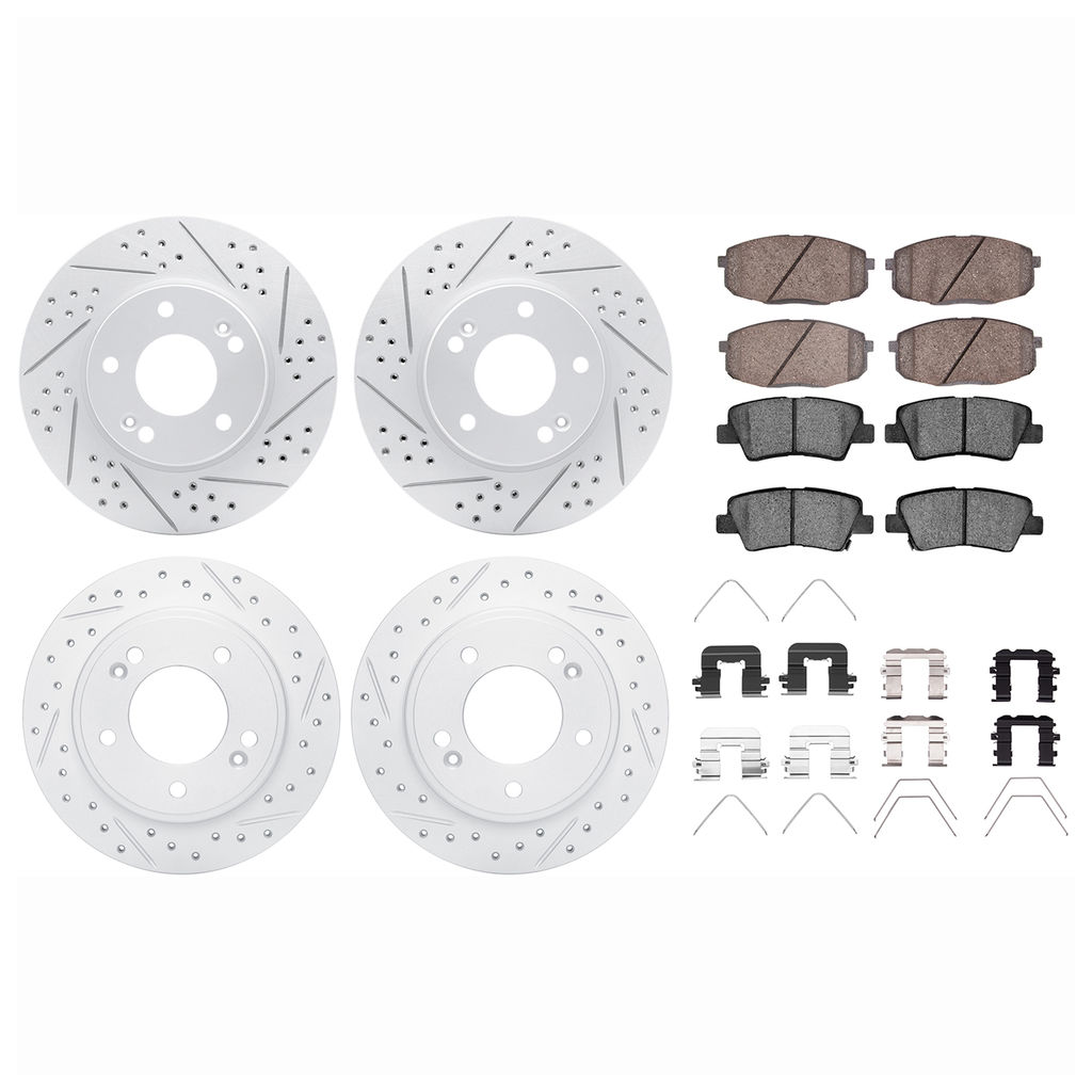 Dynamic Friction 2514-03046 - Brake Kit - Coated Drilled and Slotted Brake Rotors and 5000 Advanced Brake Pads with Hardware