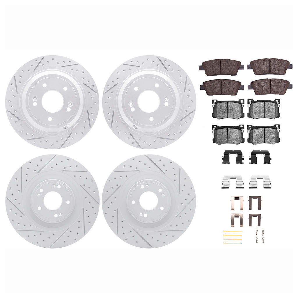 Dynamic Friction 2514-03056 - Brake Kit - Coated Drilled and Slotted Brake Rotors and 5000 Advanced Brake Pads with Hardware