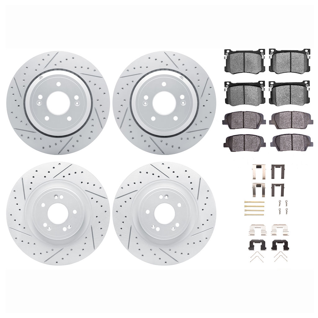Dynamic Friction 2514-03075 - Brake Kit - Coated Drilled and Slotted Brake Rotors and 5000 Advanced Brake Pads with Hardware