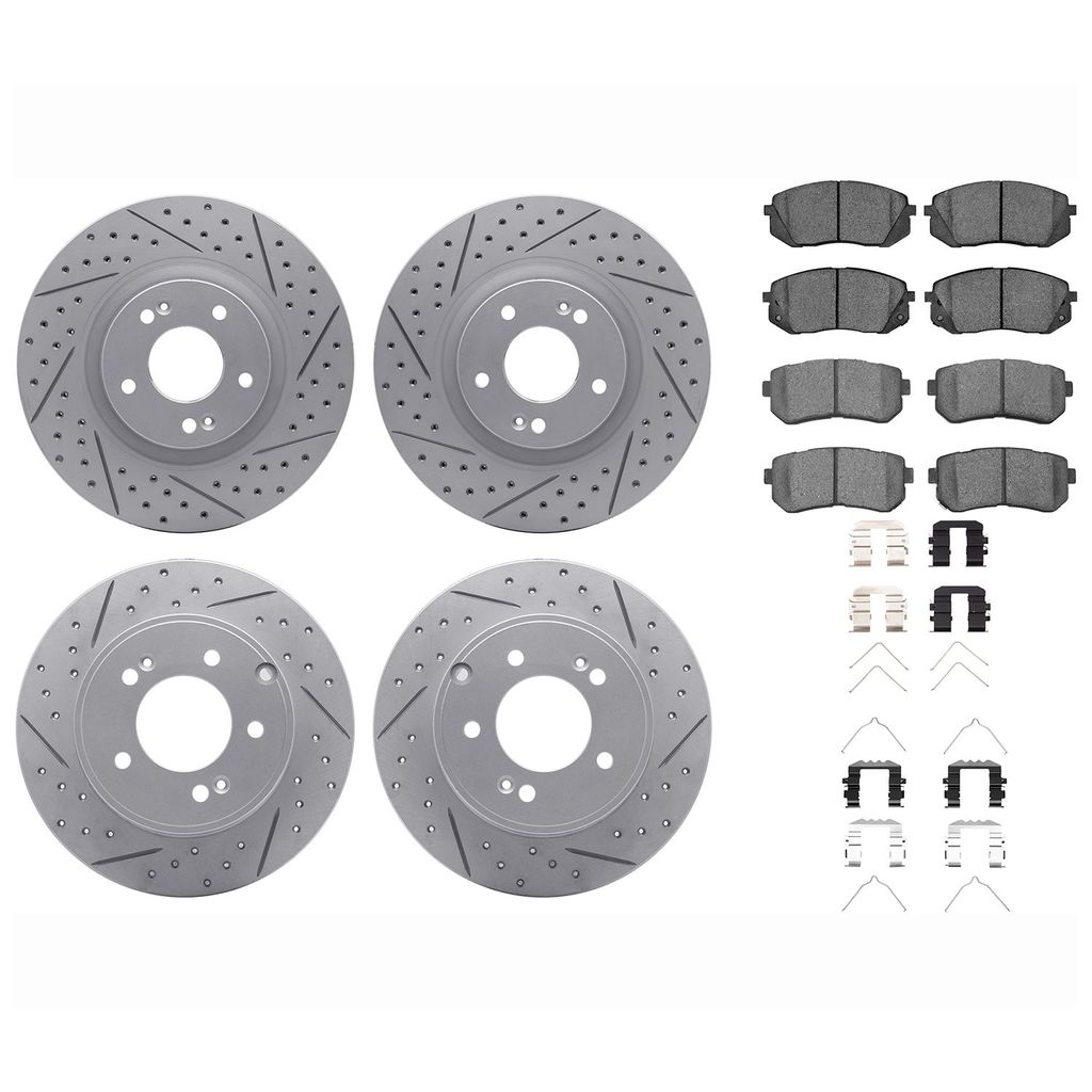 Dynamic Friction 2514-03001 - Brake Kit - Coated Drilled and Slotted Brake Rotors and 5000 Advanced Brake Pads with Hardware