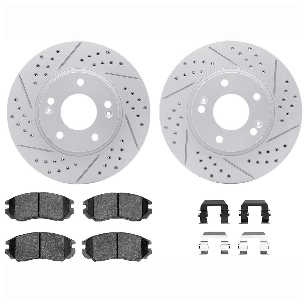 Dynamic Friction 2712-03004 - Brake Kit - Geoperformance Coated Drilled and Slotted Brake Rotor and Active Performance 309 Brake Pads