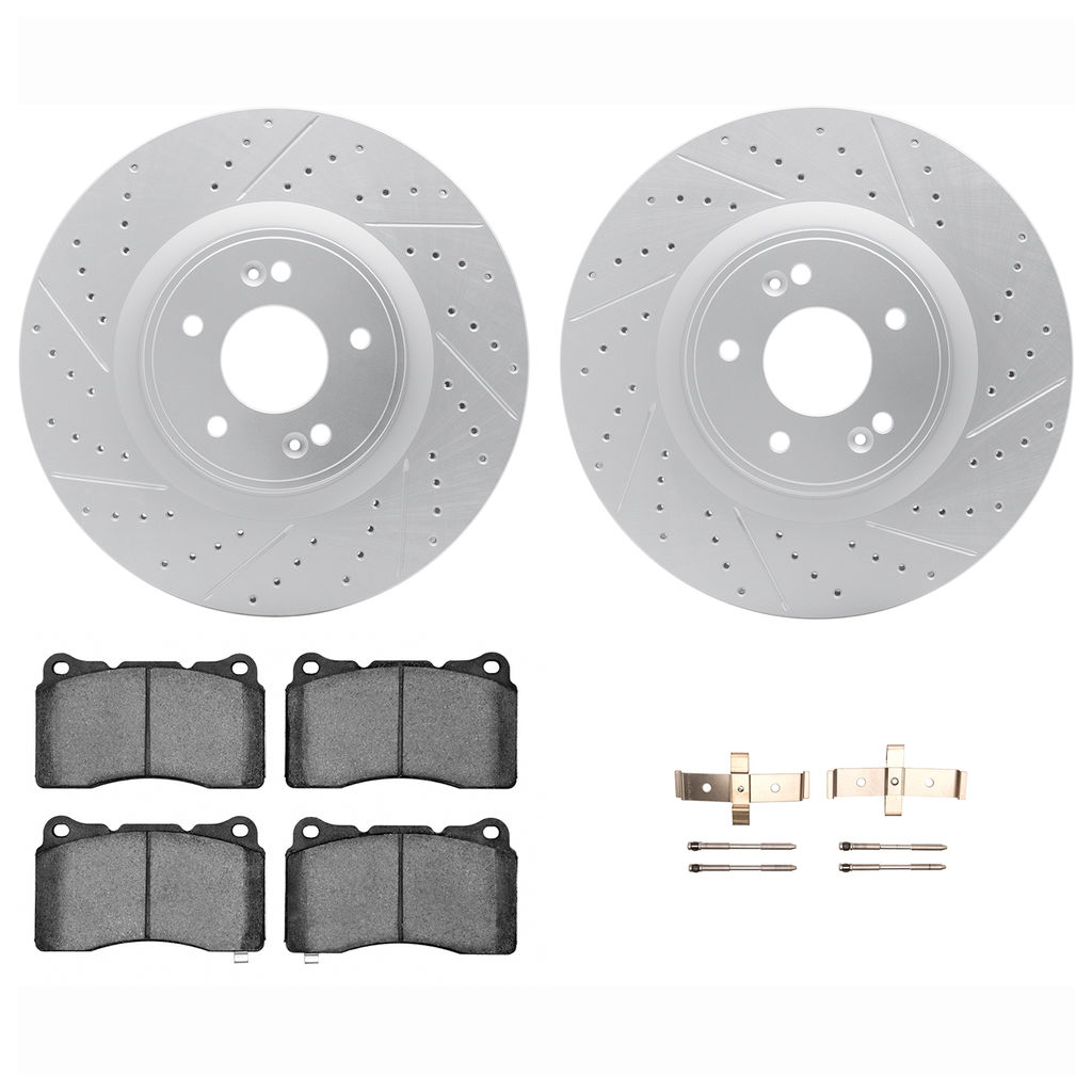 Dynamic Friction 2712-03013 - Brake Kit - Geoperformance Coated Drilled and Slotted Brake Rotor and Active Performance 309 Brake Pads