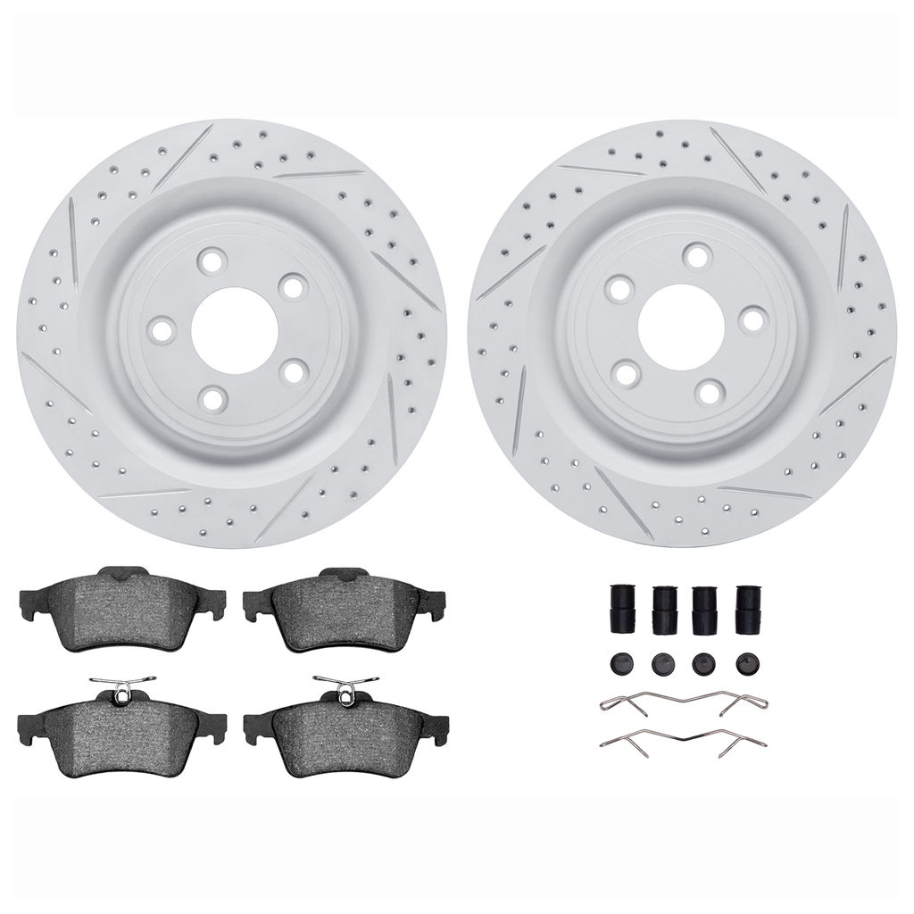 Dynamic Friction 2712-20007 - Brake Kit - Geoperformance Coated Drilled and Slotted Brake Rotor and Active Performance 309 Brake Pads