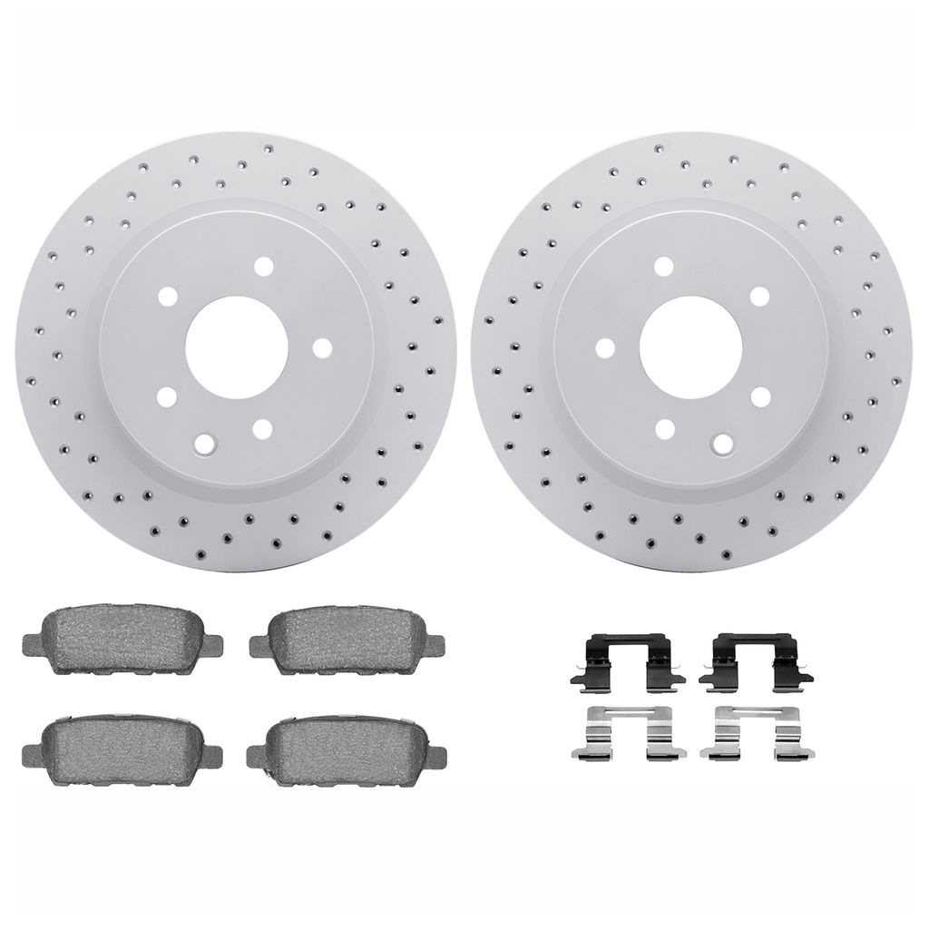 Dynamic Friction 2712-67053 - Brake Kit - Drilled Coated Carbon Alloy Brake Rotor and Active Performance 309 Brake Pads