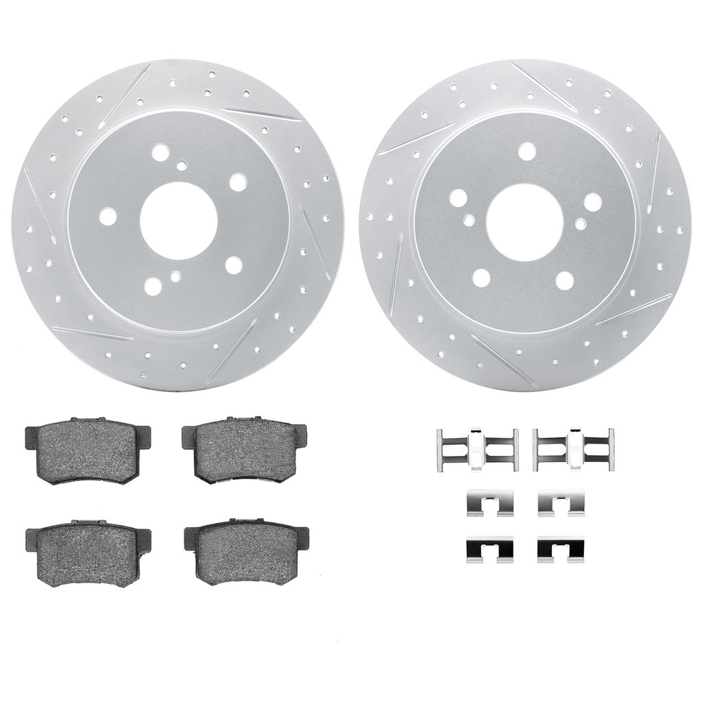 Dynamic Friction 2712-01005 - Brake Kit - Geoperformance Coated Drilled and Slotted Brake Rotor and Active Performance 309 Brake Pads