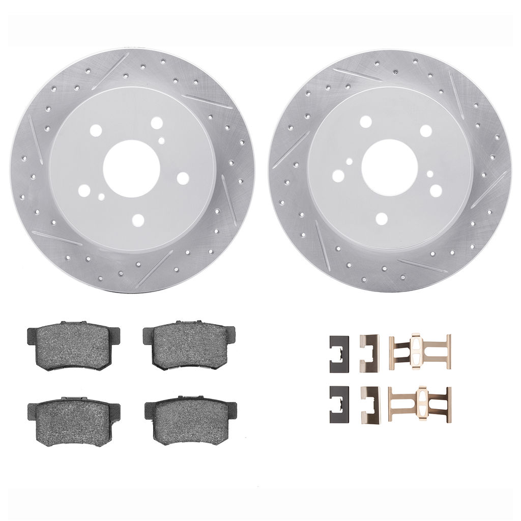 Dynamic Friction 2712-01008 - Brake Kit - Geoperformance Coated Drilled and Slotted Brake Rotor and Active Performance 309 Brake Pads