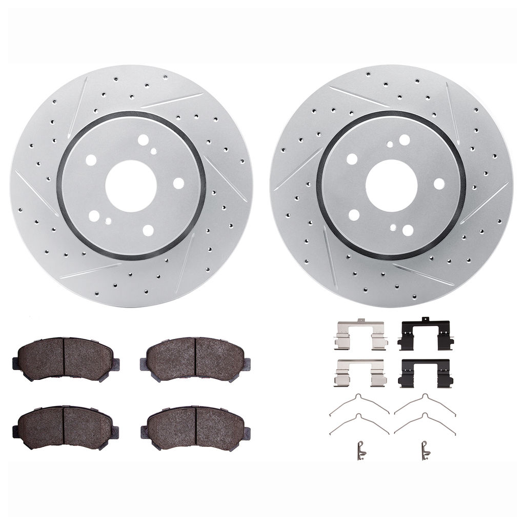 Dynamic Friction 2712-01011 - Brake Kit - Geoperformance Coated Drilled and Slotted Brake Rotor and Active Performance 309 Brake Pads