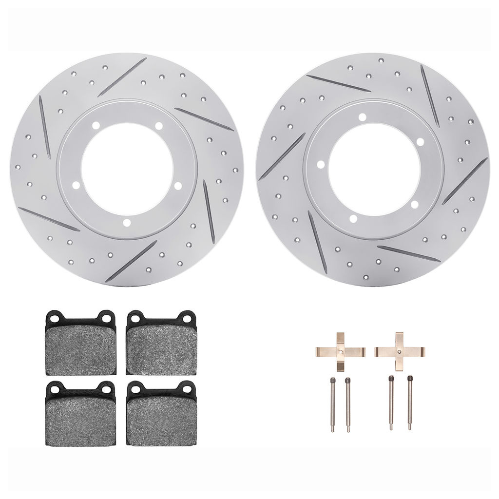 Dynamic Friction 2712-02005 - Brake Kit - Geoperformance Coated Drilled and Slotted Brake Rotor and Active Performance 309 Brake Pads