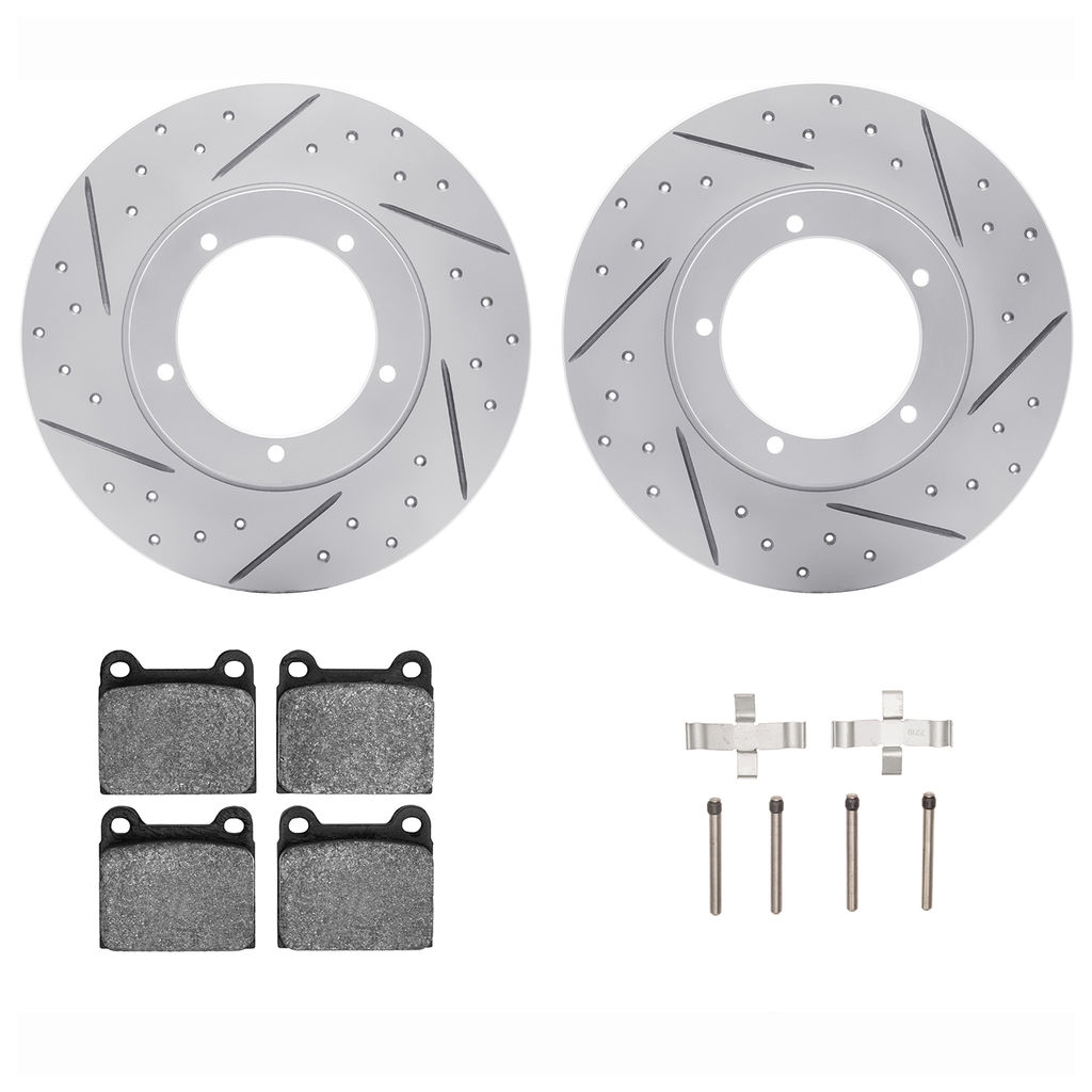 Dynamic Friction 2712-02006 - Brake Kit - Geoperformance Coated Drilled and Slotted Brake Rotor and Active Performance 309 Brake Pads