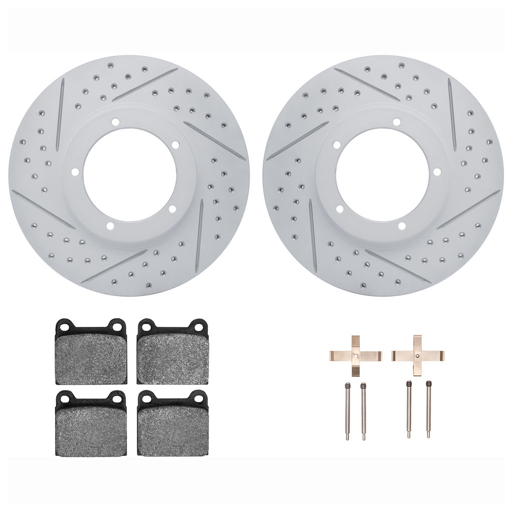 Dynamic Friction 2712-02012 - Brake Kit - Geoperformance Coated Drilled and Slotted Brake Rotor and Active Performance 309 Brake Pads