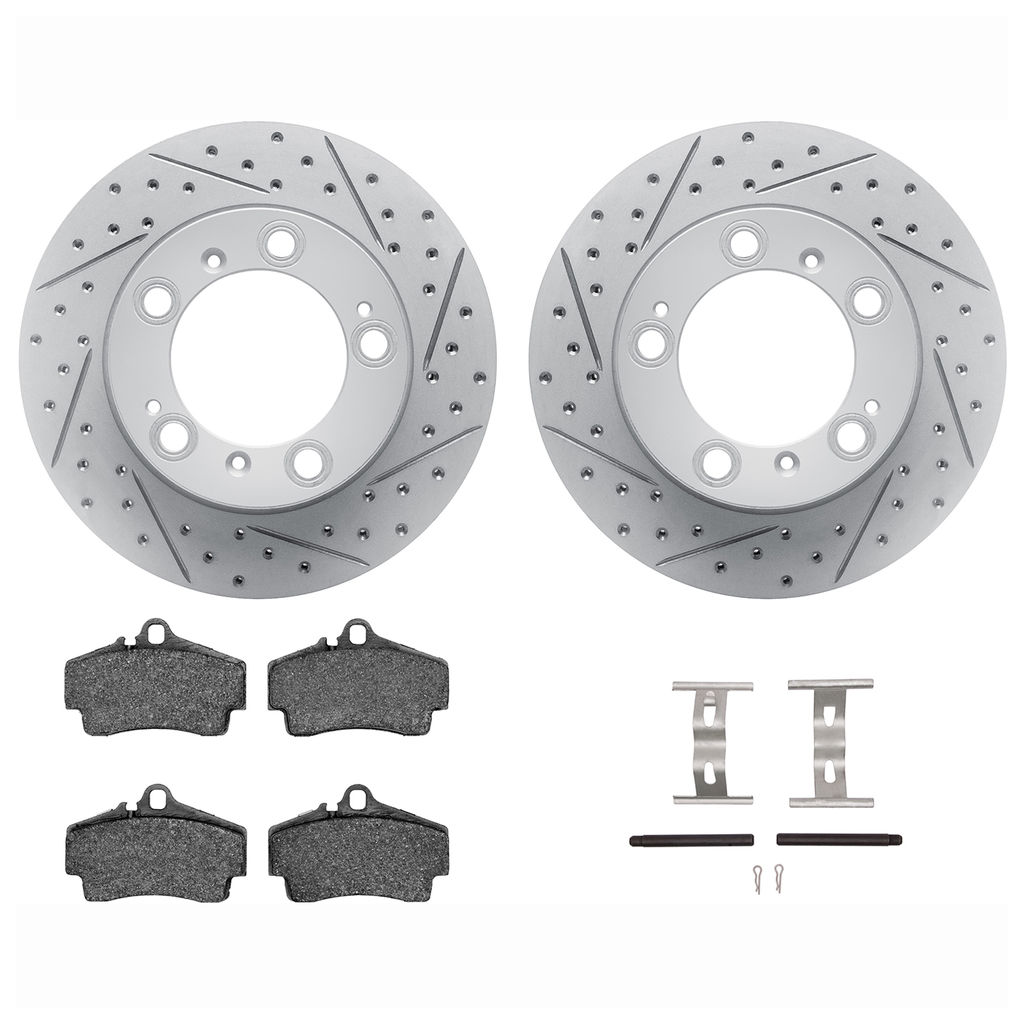 Dynamic Friction 2712-02029 - Brake Kit - Geoperformance Coated Drilled and Slotted Brake Rotor and Active Performance 309 Brake Pads
