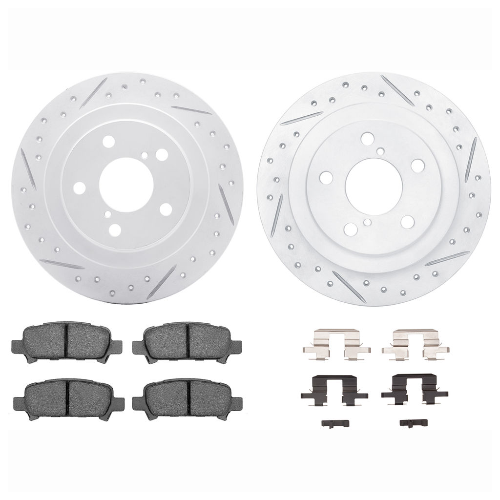 Dynamic Friction 2712-13002 - Brake Kit - Geoperformance Coated Drilled and Slotted Brake Rotor and Active Performance 309 Brake Pads