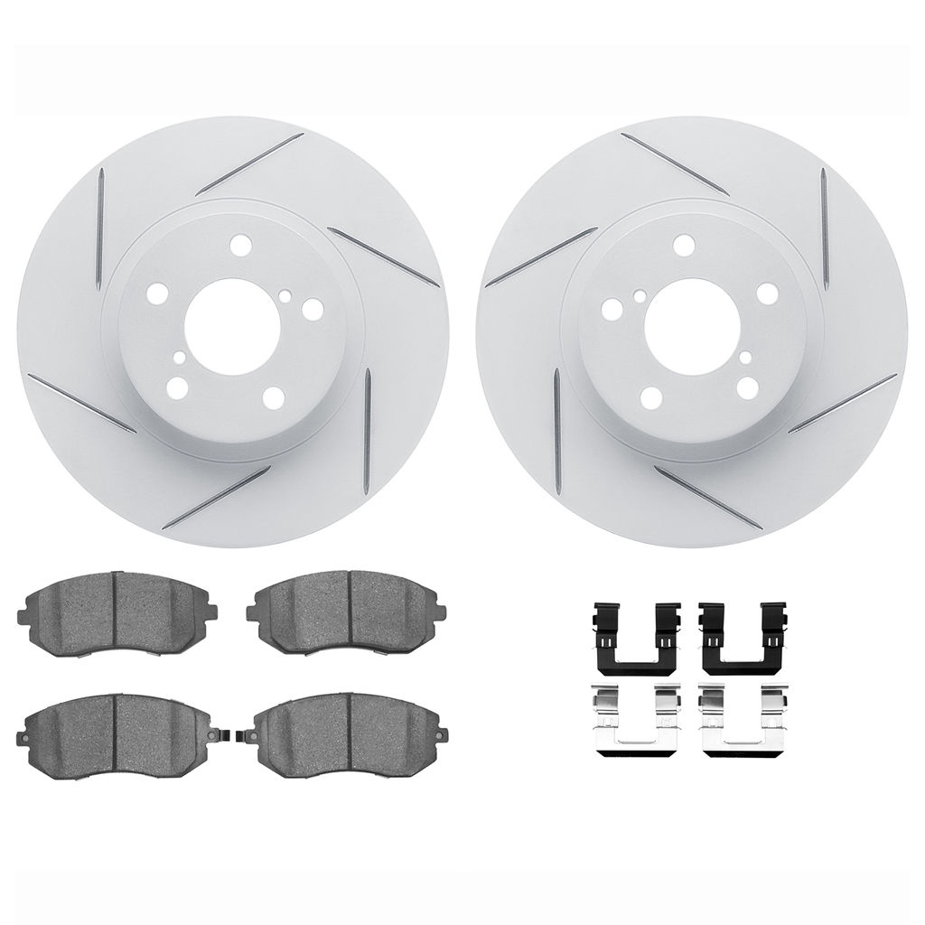 Dynamic Friction 2712-13007 - Brake Kit - Slotted Coated Carbon Alloy Brake Rotor and Active Performance 309 Brake Pads