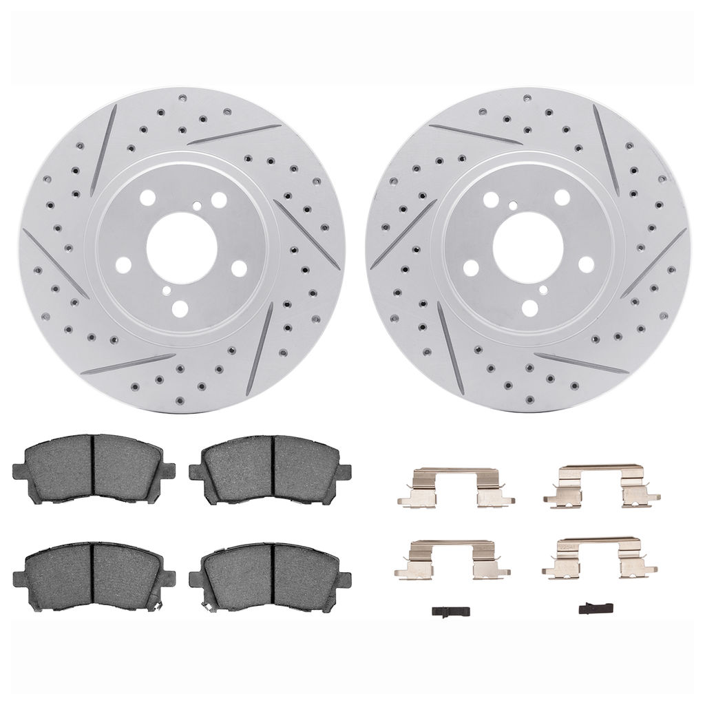 Dynamic Friction 2712-13009 - Brake Kit - Geoperformance Coated Drilled and Slotted Brake Rotor and Active Performance 309 Brake Pads