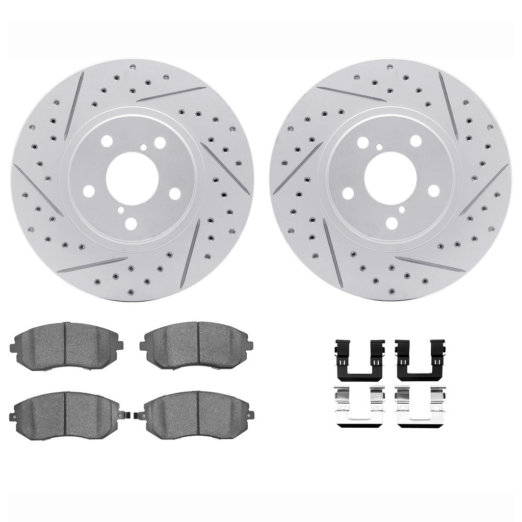 Dynamic Friction 2712-13011 - Brake Kit - Geoperformance Coated Drilled and Slotted Brake Rotor and Active Performance 309 Brake Pads