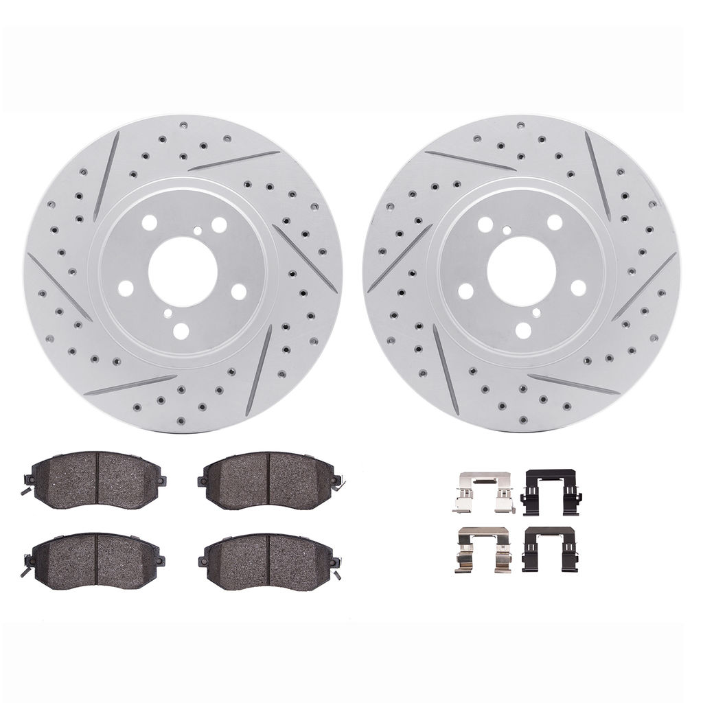 Dynamic Friction 2712-13013 - Brake Kit - Geoperformance Coated Drilled and Slotted Brake Rotor and Active Performance 309 Brake Pads