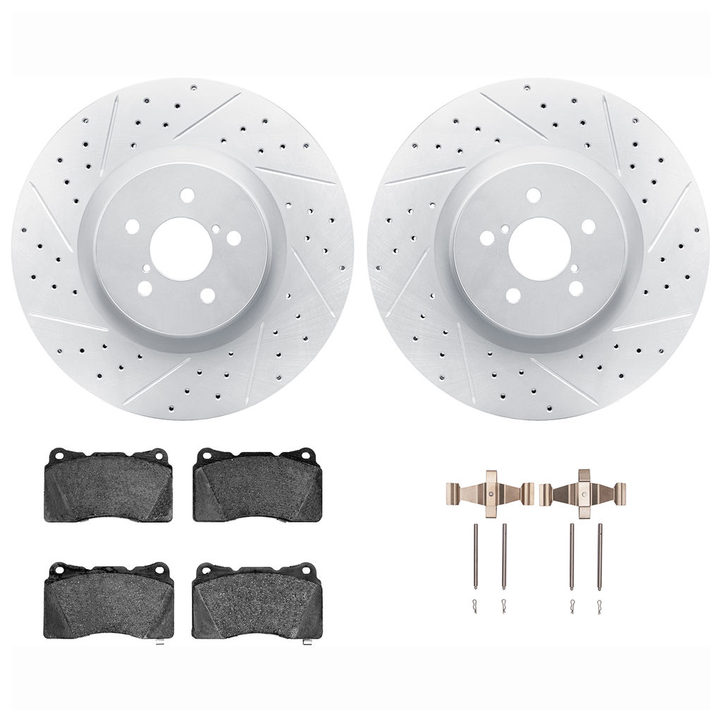 Dynamic Friction 2712-13016 - Brake Kit - Geoperformance Coated Drilled and Slotted Brake Rotor and Active Performance 309 Brake Pads
