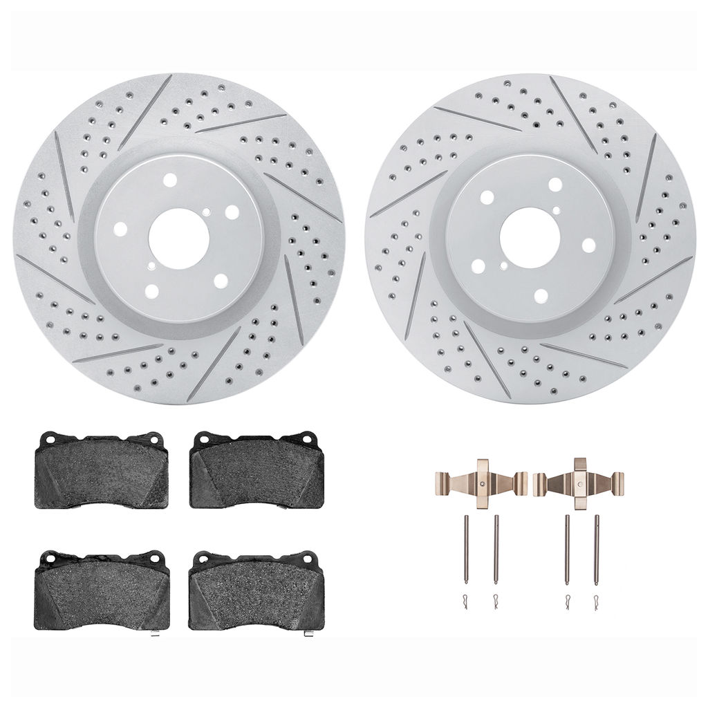 Dynamic Friction 2712-13023 - Brake Kit - Geoperformance Coated Drilled and Slotted Brake Rotor and Active Performance 309 Brake Pads