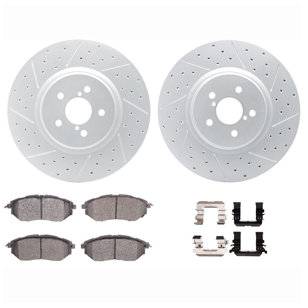 Dynamic Friction 2712-13028 - Brake Kit - Geoperformance Coated Drilled and Slotted Brake Rotor and Active Performance 309 Brake Pads