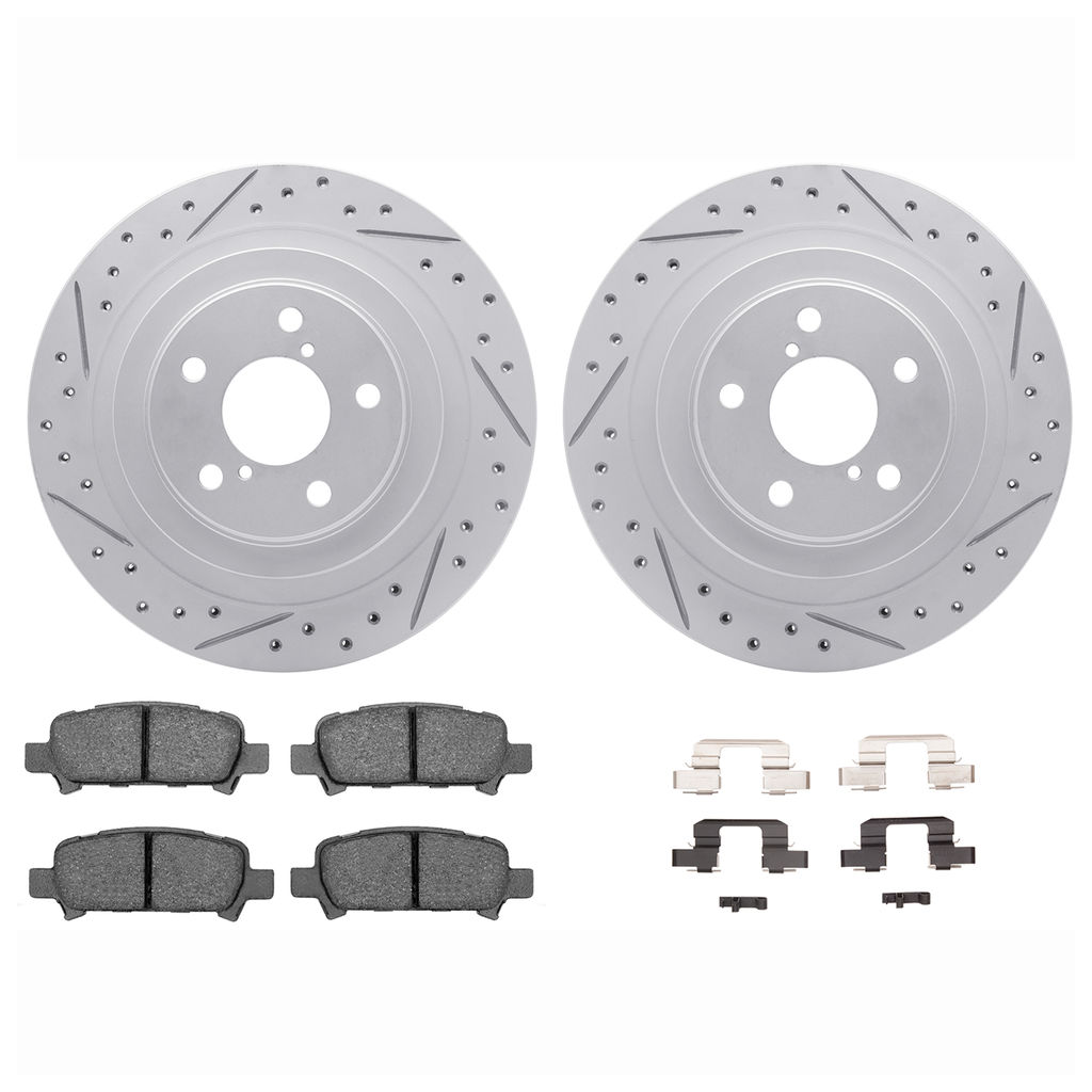 Dynamic Friction 2712-13034 - Brake Kit - Geoperformance Coated Drilled and Slotted Brake Rotor and Active Performance 309 Brake Pads