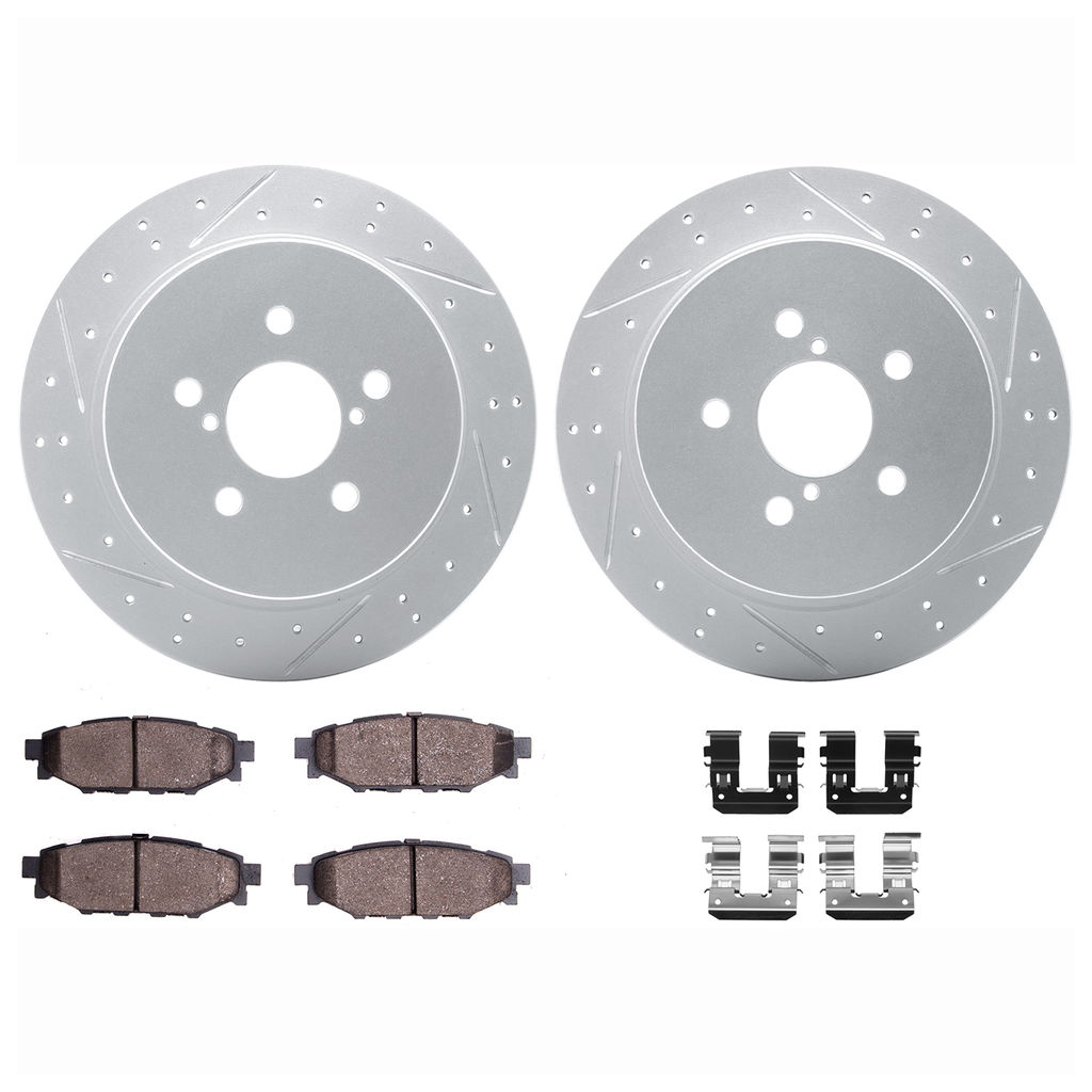 Dynamic Friction 2712-13037 - Brake Kit - Geoperformance Coated Drilled and Slotted Brake Rotor and Active Performance 309 Brake Pads