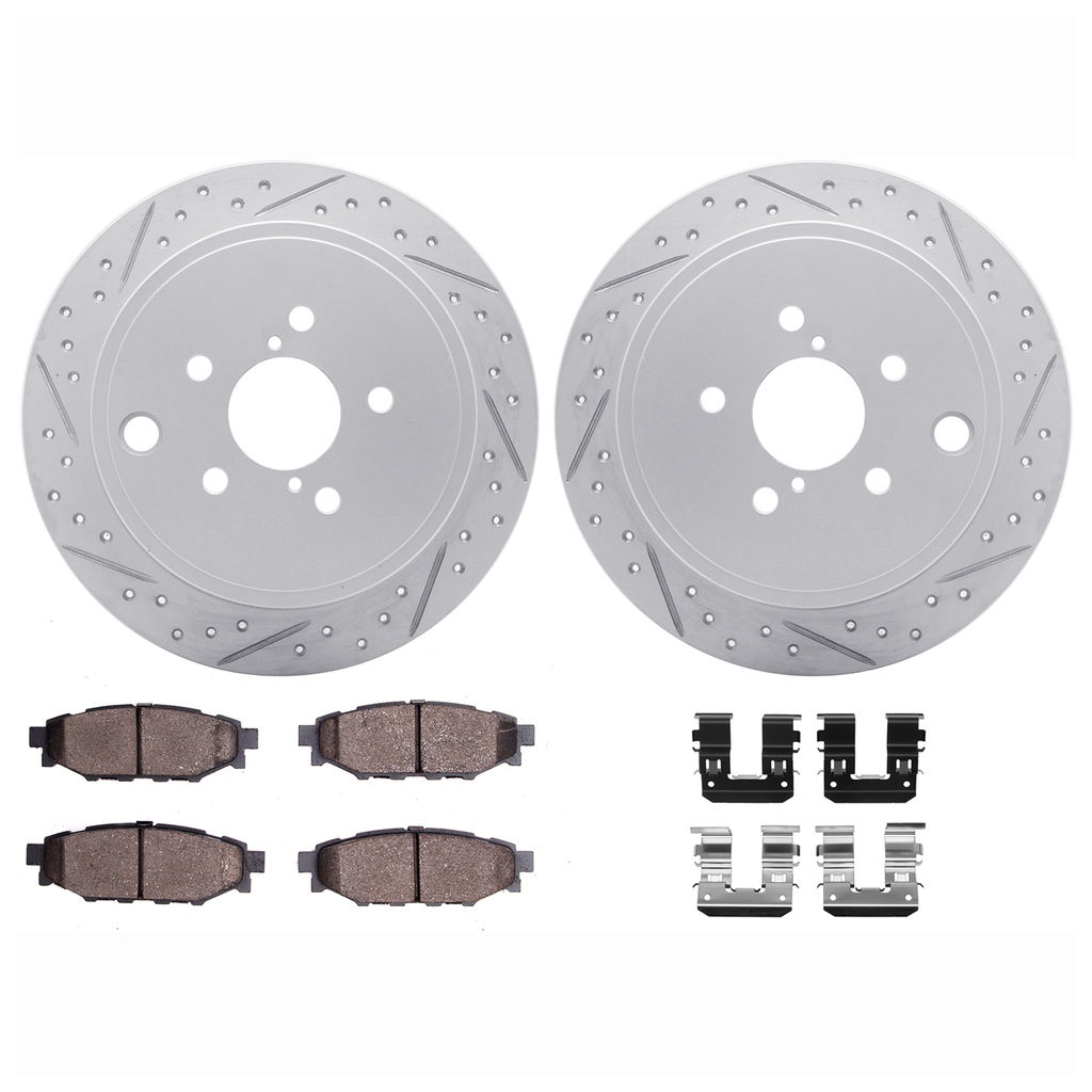 Dynamic Friction 2712-13040 - Brake Kit - Geoperformance Coated Drilled and Slotted Brake Rotor and Active Performance 309 Brake Pads