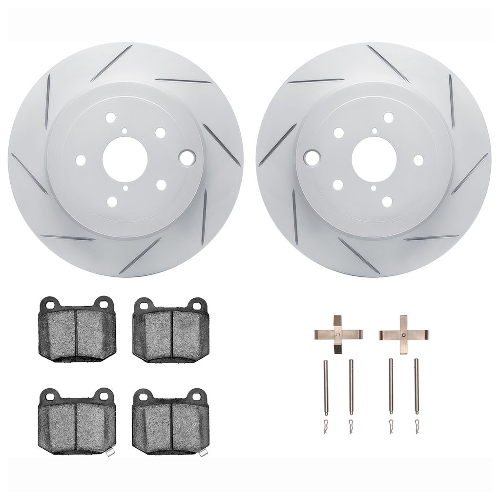 Dynamic Friction 2712-13042 - Brake Kit - Slotted Coated Carbon Alloy Brake Rotor and Active Performance 309 Brake Pads