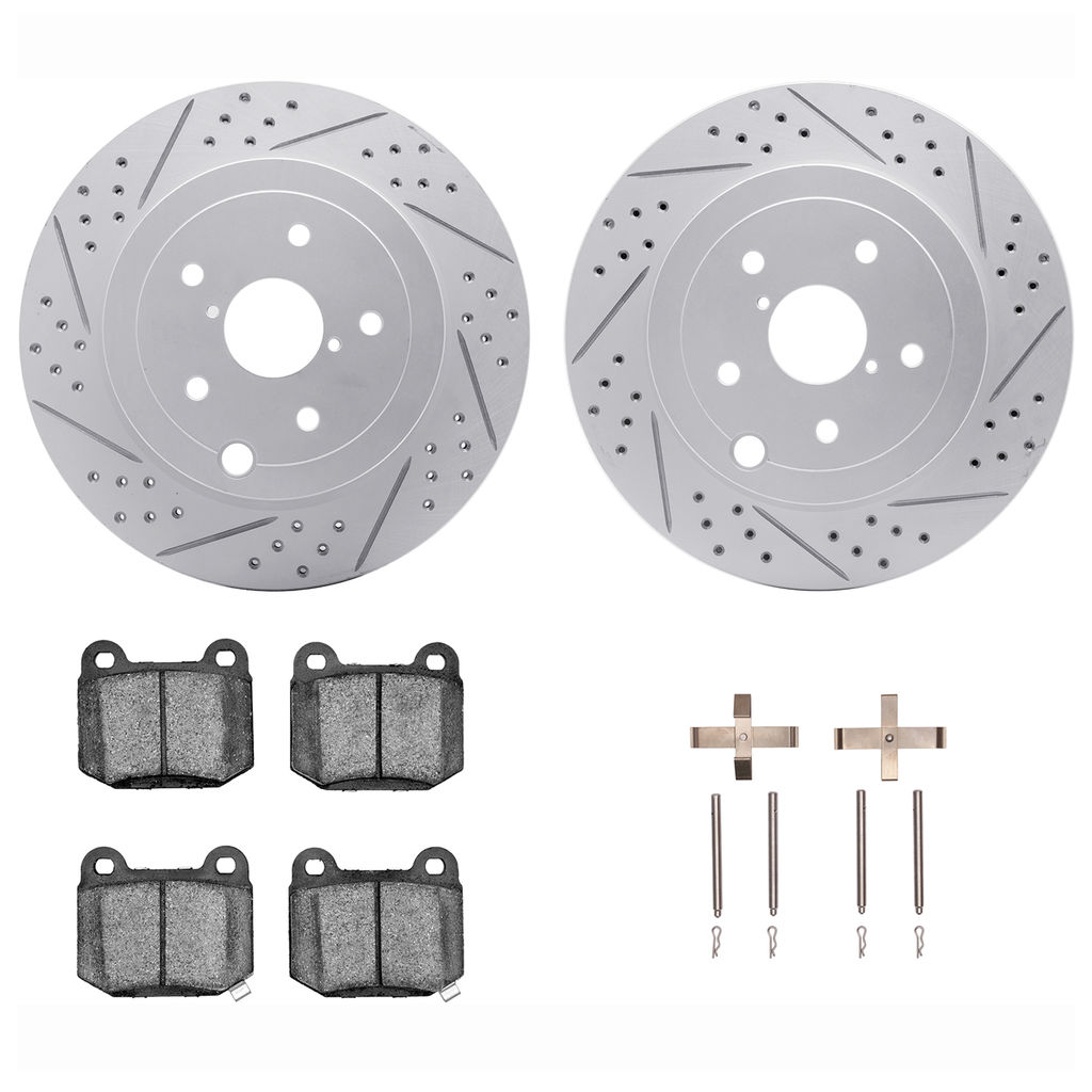 Dynamic Friction 2712-13044 - Brake Kit - Geoperformance Coated Drilled and Slotted Brake Rotor and Active Performance 309 Brake Pads